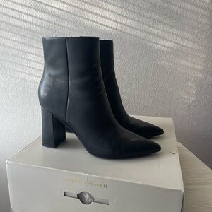 Marc Fisher Sleek Leather Black Block Heeled Boots